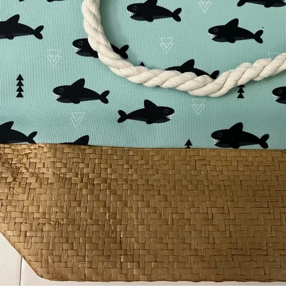 Marca The Seaside Style Shark Canvas Look Paper Straw Tote Large - Picture 5 of 15